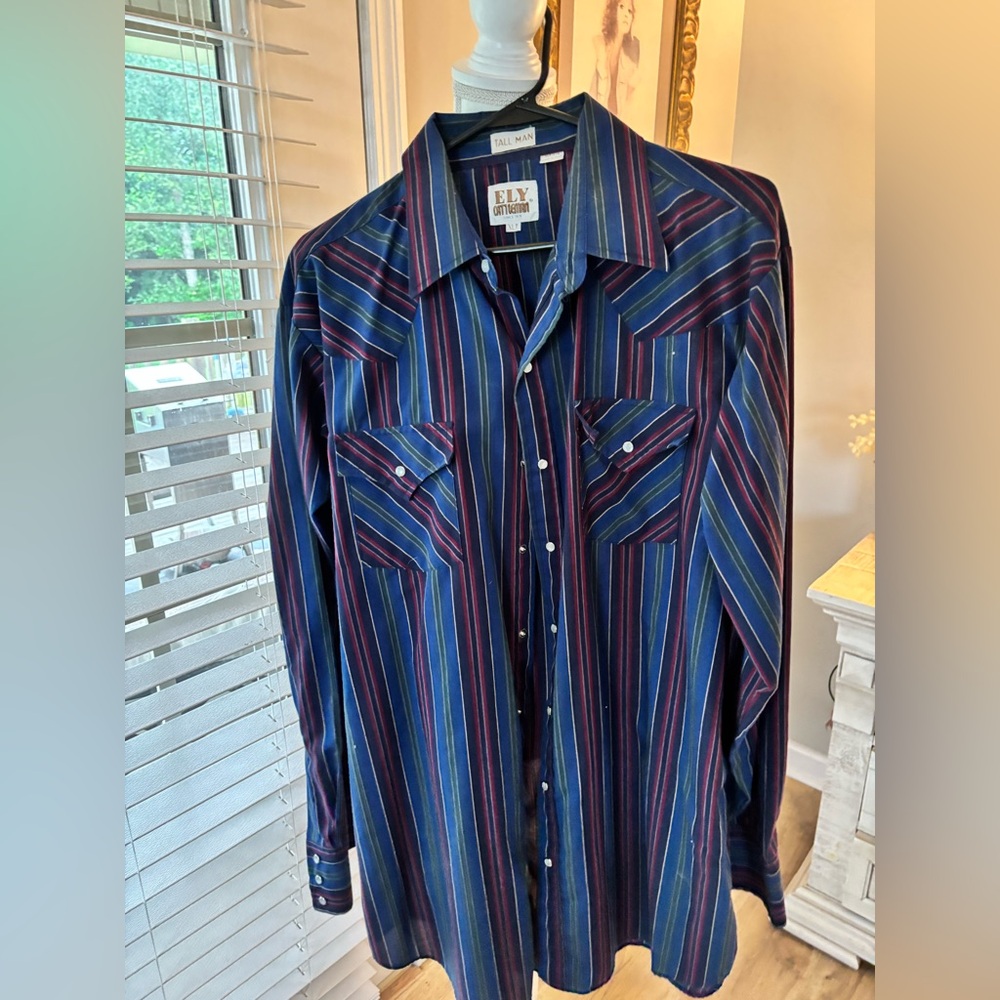 Vintage Ely Cattleman pearl snap button down western shirt size XLT VGUC